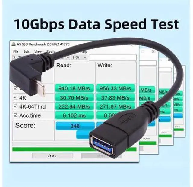 Alt view image 6 of 7 - USB-C USB 3.1 Type-C Male to USB 3.0-A Female 10Gbps OTG Data Power Cable Up Down Angled 20cm