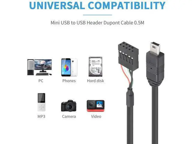 Alt view image 3 of 6 - Mini USB to Motherboard Cable 1.65FT/50CM, Mini USB Male to 9pin Female Cable forcomputer motherboards 2pack