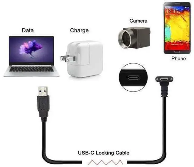 Alt view image 7 of 7 - Down Up Angled USB 3.1 Type-C Dual Screw Locking to Standard USB3.0 Data Cable 90 Degree Compatible for Camera 120cm
