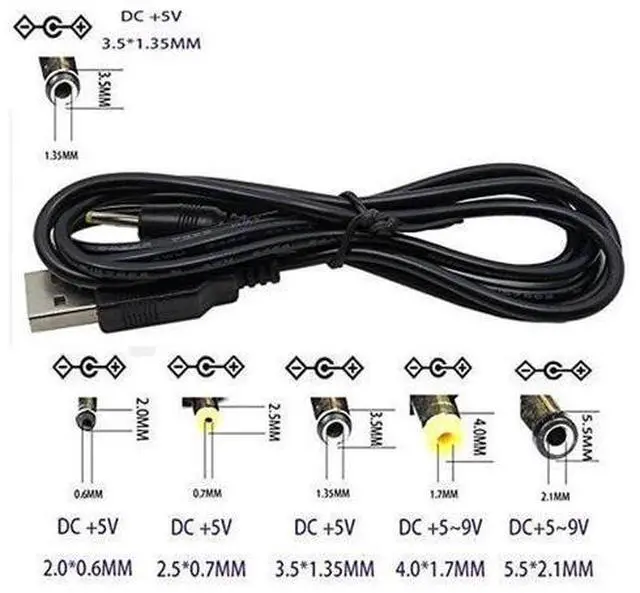 Alt view image 6 of 7 - USB A to DC 3.5 mm/1.35 mm 5 Volt DC Barrel Jack Power Cable