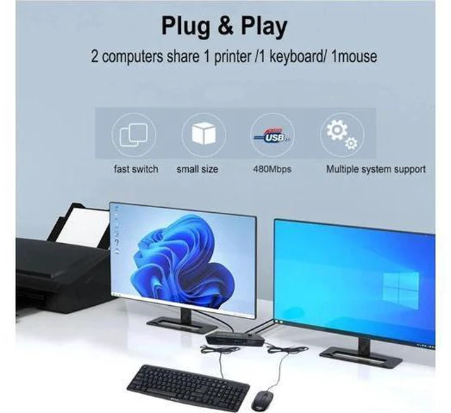 Alt view image 7 of 7 - USB Switch 2 in 4 Out, USB Switcher Selector 2 Port for 2 Computer Share 4 USB Device Keyboard Mouse Printer Scanner U Disk, USB 2.0 switcher Compatible with Windows, Linux etc.