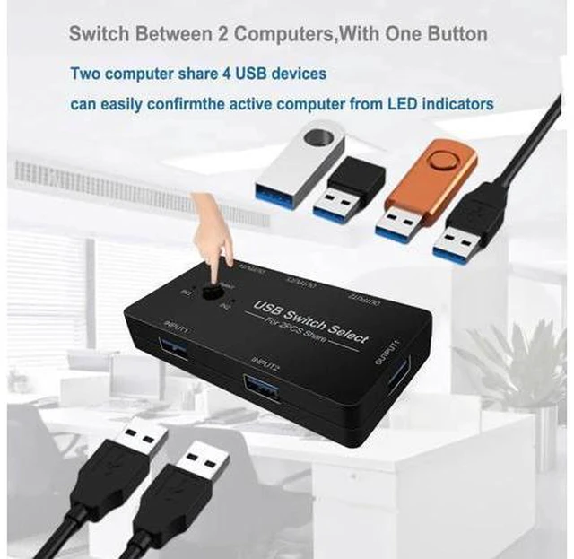 Alt view image 2 of 7 - USB Switch 2 in 4 Out, USB Switcher Selector 2 Port for 2 Computer Share 4 USB Device Keyboard Mouse Printer Scanner U Disk, USB 2.0 switcher Compatible with Windows, Linux etc.