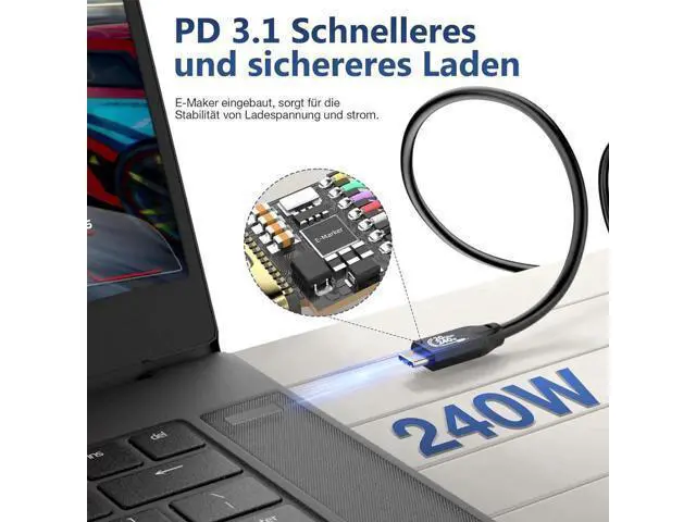 Alt view image 3 of 7 - 3FT USB C 3.2 Gen2 48V/5A PD3.1 Cable, 4K@60Hz Video Output, Supports Thunderbolt 3 for MacBook Pro