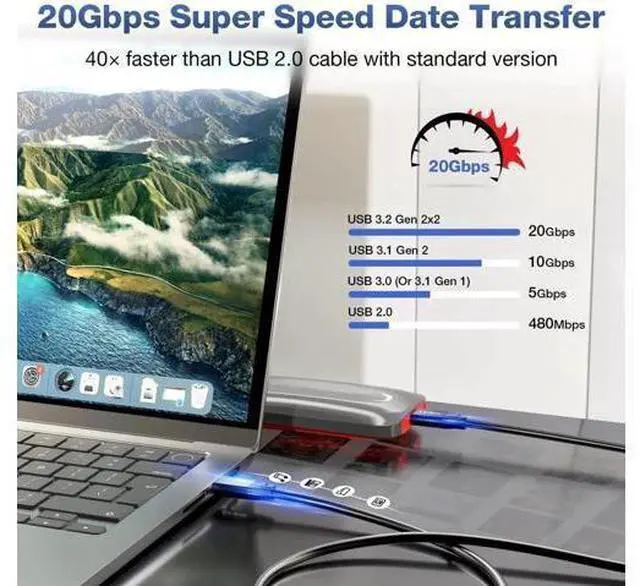 Alt view image 5 of 7 - 3FT USB C 3.2 Gen2 48V/5A PD3.1 Cable, 4K@60Hz Video Output, Supports Thunderbolt 3 for MacBook Pro
