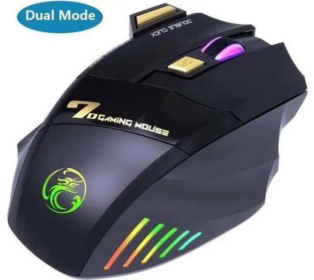 Main image of Dual Mode Wireless Gaming Mouse, Rechargeable USB 2.4G + Bluetooth 5.1 Wireless Mice, with 7-Color Rainbow Luminous, 3 adjustable DPI levels(up to 3200 dpi), Optical Effect Gaming Mice (Classic Black)