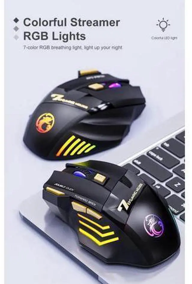 Alt view image 4 of 7 - Dual Mode Wireless Gaming Mouse, Rechargeable USB 2.4G + Bluetooth 5.1 Wireless Mice, with 7-Color Rainbow Luminous, 3 adjustable DPI levels(up to 3200 dpi), Optical Effect Gaming Mice (Classic Black)