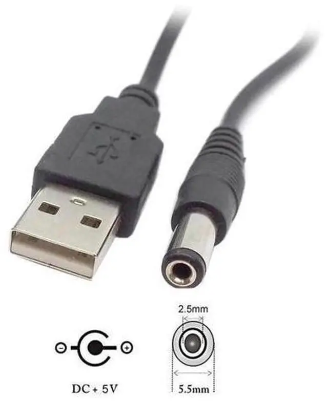 Alt view image 3 of 6 - USB 2.0 A Type Male to 5.5 x 2.5mm DC 5V Power Plug Barrel Connector Charge Cable 3ft