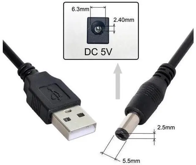 Alt view image 6 of 6 - USB 2.0 A Type Male to 5.5 x 2.5mm DC 5V Power Plug Barrel Connector Charge Cable 3ft