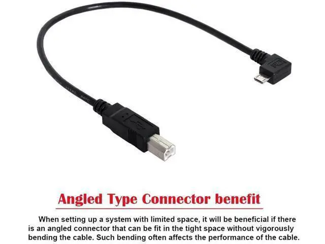 Alt view image 7 of 7 - 30cm Right Angled 90 Degree Micro USB OTG to Standard B Type Printer Scanner Hard Disk Cable