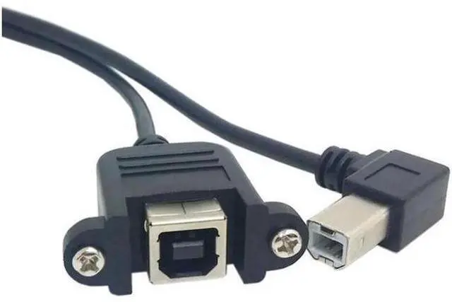 Alt view image 3 of 5 - 90 Degree Right Angled USB B Male to Female extension cable with screws for Panel Mount 1m
