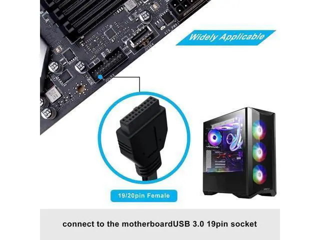 Alt view image 4 of 6 - USB 3.0 Front Panel Cable Extension with Panel Mount Holes 5Gbps Motherboard 19/20pin Header Splitter to 2 USB Female (30 cm)