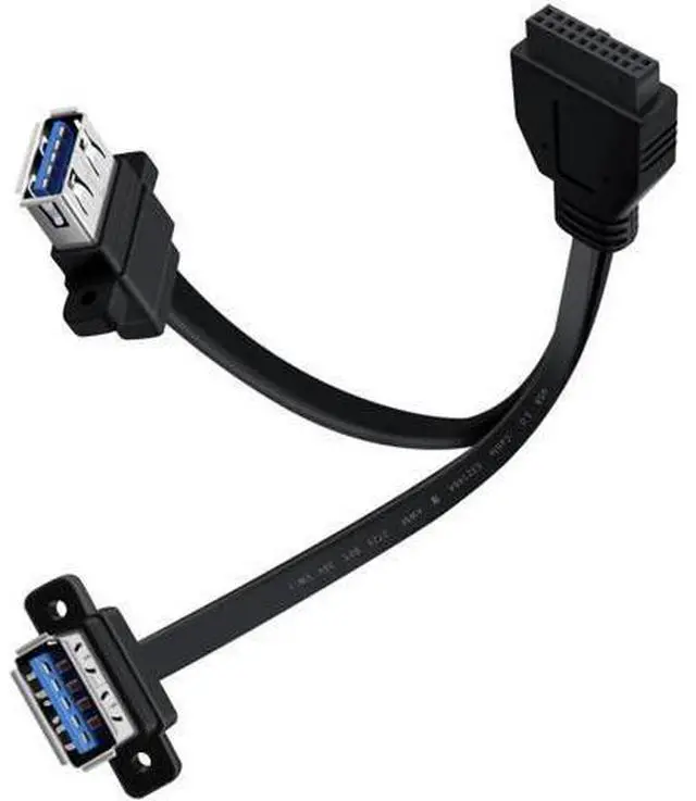 Main image of USB 3.0 Front Panel Cable Extension with Panel Mount Holes 5Gbps Motherboard 19/20pin Header Splitter to 2 USB Female (30 cm)
