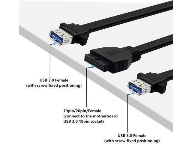Alt view image 6 of 6 - USB 3.0 Front Panel Cable Extension with Panel Mount Holes 5Gbps Motherboard 19/20pin Header Splitter to 2 USB Female (30 cm)