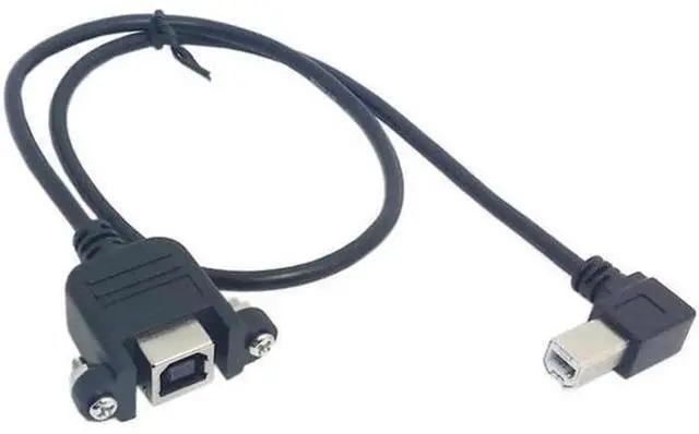 Alt view image 2 of 5 - 90 Degree Right Angled USB B Male to Female extension cable with screws for Panel Mount 1m
