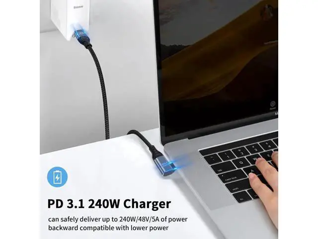 Alt view image 2 of 7 - 240W USB C to USB C Cable 1.5ft, Short Type C 90 Degree Charging Cable, Nylon Braided PD 3.1 Right Angle Fast Charger Cord Compatible for MacBook Pro, iPad Pro