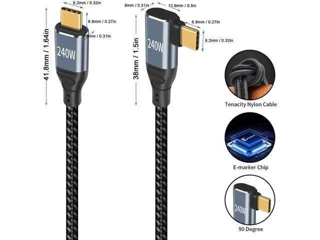 Alt view image 6 of 7 - 240W USB C to USB C Cable 1.5ft, Short Type C 90 Degree Charging Cable, Nylon Braided PD 3.1 Right Angle Fast Charger Cord Compatible for MacBook Pro, iPad Pro