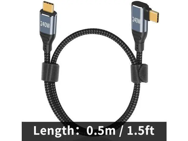 Alt view image 7 of 7 - 240W USB C to USB C Cable 1.5ft, Short Type C 90 Degree Charging Cable, Nylon Braided PD 3.1 Right Angle Fast Charger Cord Compatible for MacBook Pro, iPad Pro