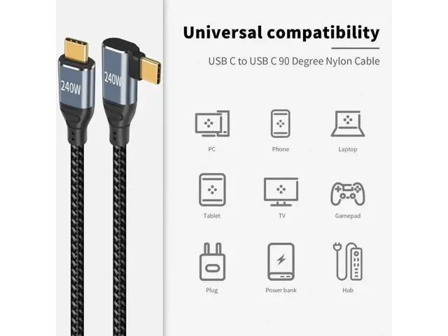 Alt view image 5 of 7 - 240W USB C to USB C Cable 1.5ft, Short Type C 90 Degree Charging Cable, Nylon Braided PD 3.1 Right Angle Fast Charger Cord Compatible for MacBook Pro, iPad Pro