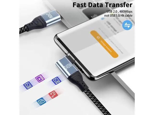 Alt view image 4 of 7 - 240W USB C to USB C Cable 1.5ft, Short Type C 90 Degree Charging Cable, Nylon Braided PD 3.1 Right Angle Fast Charger Cord Compatible for MacBook Pro, iPad Pro
