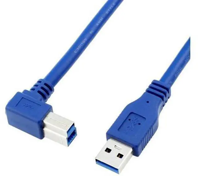 Main image of USB 3.0 Cable - Type A-Male to Right Angle Type B-Male Printer Scanner Cord - 2 Feet (0.6 Meters) - Round Blue