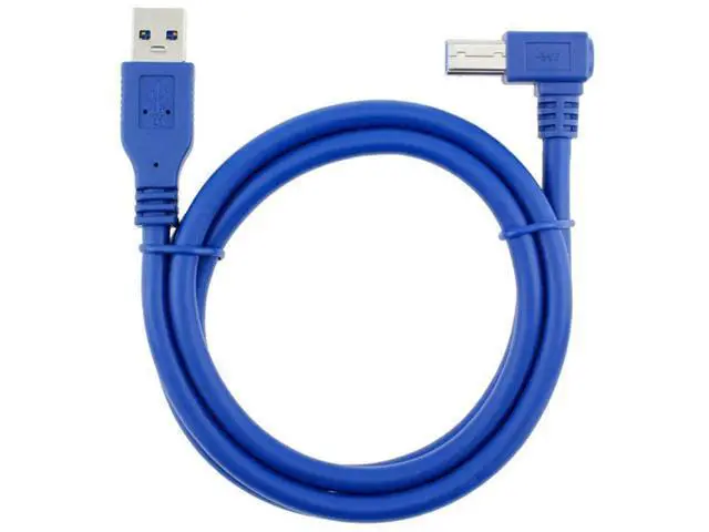 Alt view image 4 of 5 - USB 3.0 Cable - Type A-Male to Right Angle Type B-Male Printer Scanner Cord - 2 Feet (0.6 Meters) - Round Blue