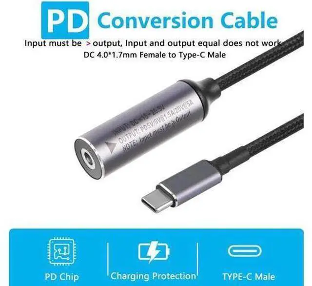 Alt view image 4 of 6 - PD 100W DC4017 to Type C Power Charging Cable, DC 4.0x1.7mm Female Input to USB Type C Male Extension Cable with PD Automatic Identification Chip,for Phones,Tablets,Laptops