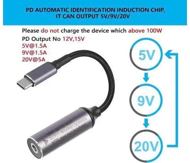 Alt view image 6 of 6 - PD 100W DC4017 to Type C Power Charging Cable, DC 4.0x1.7mm Female Input to USB Type C Male Extension Cable with PD Automatic Identification Chip,for Phones,Tablets,Laptops