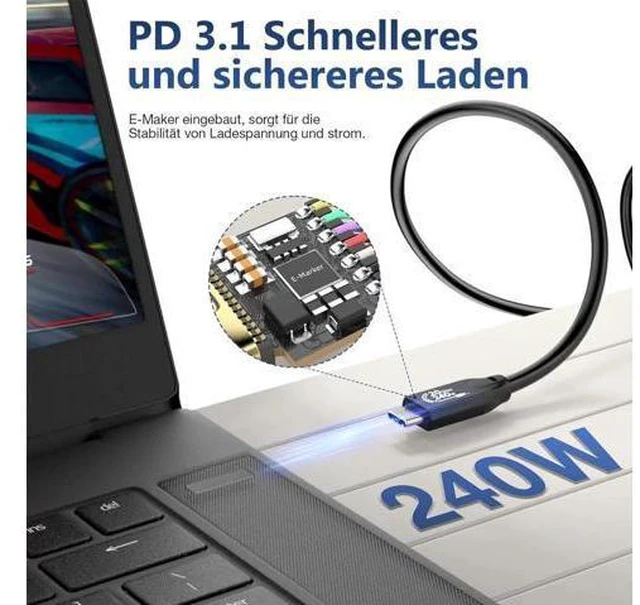 Alt view image 3 of 7 - 1.6FT USB C 3.2 Gen2 48V/5A PD3.1 Cable, 4K@60Hz Video Output, Supports Thunderbolt 3 for MacBook Pro