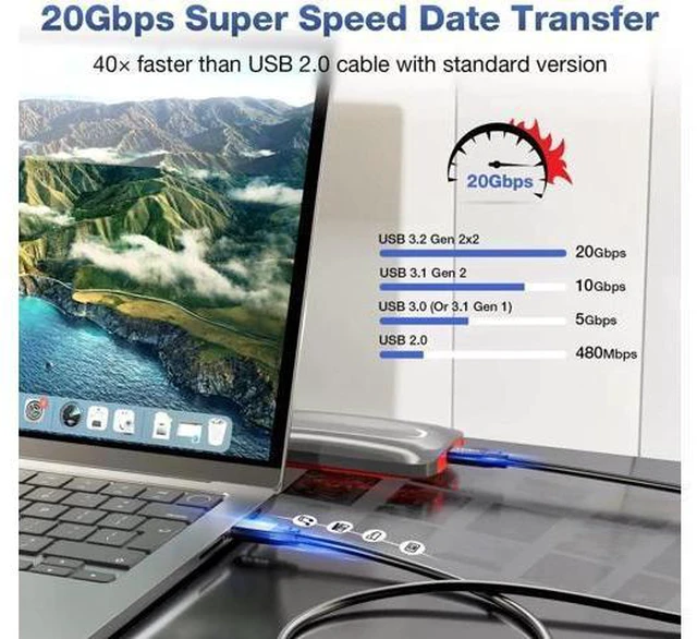 Alt view image 5 of 7 - 1.6FT USB C 3.2 Gen2 48V/5A PD3.1 Cable, 4K@60Hz Video Output, Supports Thunderbolt 3 for MacBook Pro
