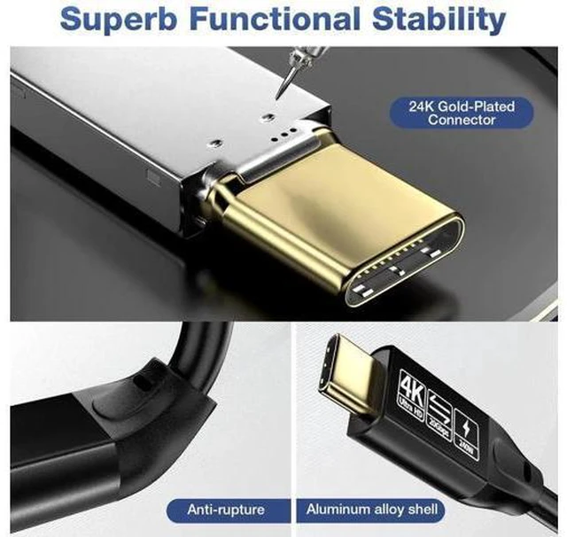 Alt view image 4 of 7 - 1.6FT USB C 3.2 Gen2 48V/5A PD3.1 Cable, 4K@60Hz Video Output, Supports Thunderbolt 3 for MacBook Pro
