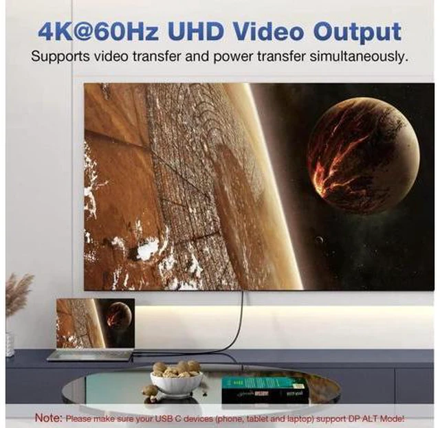 Alt view image 7 of 7 - 1.6FT USB C 3.2 Gen2 48V/5A PD3.1 Cable, 4K@60Hz Video Output, Supports Thunderbolt 3 for MacBook Pro