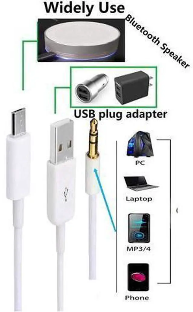 Alt view image 7 of 7 - Audio Charging Cable 2 in1 Aux Cord Micro USB Male to USB Male 3.5mm Aux Standard Audio Plug Jack Connection Cable for Bluetooth Speaker with Micro USB Port 3.28Ft