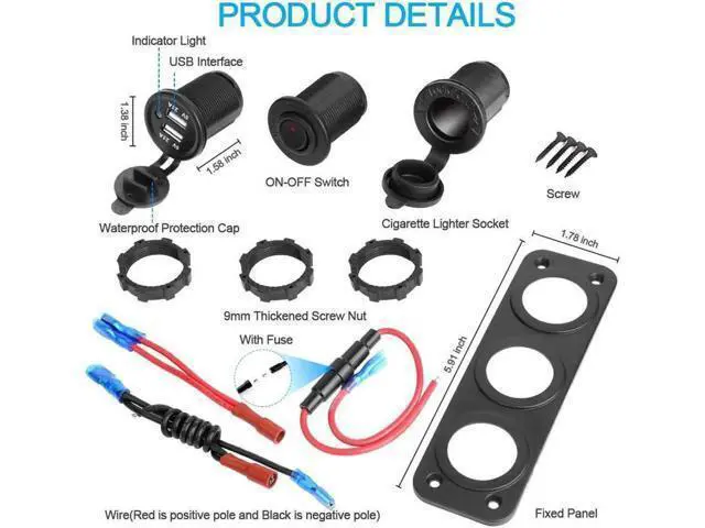 Alt view image 2 of 7 - Dual USB Socket Charger 2.1A & 2.1A with LED Power Indicator + 12V Power Outlet Cigarette Lighter Socket + ON-Off Toggle Switch Triple Function Panel for Car Boat Marine Vehicles