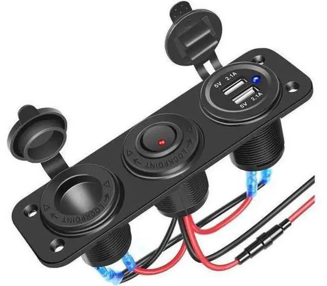 Main image of Dual USB Socket Charger 2.1A & 2.1A with LED Power Indicator + 12V Power Outlet Cigarette Lighter Socket + ON-Off Toggle Switch Triple Function Panel for Car Boat Marine Vehicles