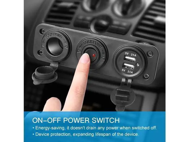 Alt view image 3 of 7 - Dual USB Socket Charger 2.1A & 2.1A with LED Power Indicator + 12V Power Outlet Cigarette Lighter Socket + ON-Off Toggle Switch Triple Function Panel for Car Boat Marine Vehicles