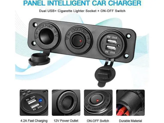 Alt view image 4 of 7 - Dual USB Socket Charger 2.1A & 2.1A with LED Power Indicator + 12V Power Outlet Cigarette Lighter Socket + ON-Off Toggle Switch Triple Function Panel for Car Boat Marine Vehicles