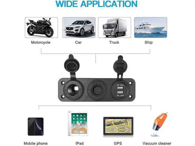 Alt view image 5 of 7 - Dual USB Socket Charger 2.1A & 2.1A with LED Power Indicator + 12V Power Outlet Cigarette Lighter Socket + ON-Off Toggle Switch Triple Function Panel for Car Boat Marine Vehicles