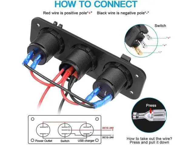 Alt view image 6 of 7 - Dual USB Socket Charger 2.1A & 2.1A with LED Power Indicator + 12V Power Outlet Cigarette Lighter Socket + ON-Off Toggle Switch Triple Function Panel for Car Boat Marine Vehicles