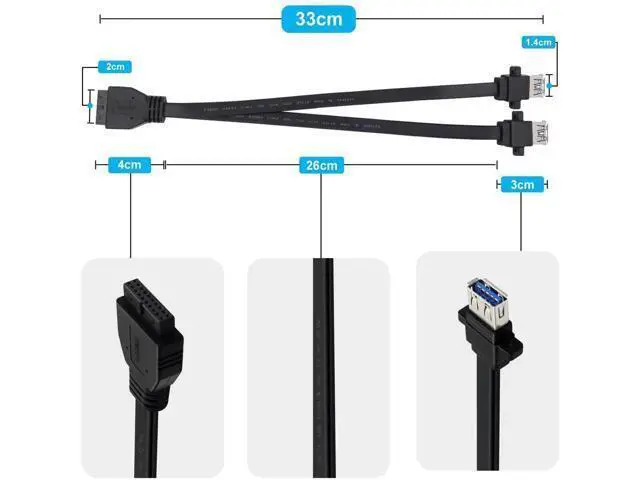 Alt view image 2 of 6 - USB 3.0 Front Panel Cable Extension with Panel Mount Holes 5Gbps Motherboard 19/20pin Header Splitter to 2 USB Female (30 cm)