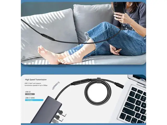 Alt view image 7 of 7 - 2-Pack USB C Extension Cable 10FT, USB 3.1 10gbps Type C Male to Female Extender 5A PD100W Fast Charging Cable 4K Video Compatible Nintendo Switch,MacBook Pro/Air,iPad Pro,Dell XPS MS Surface Book