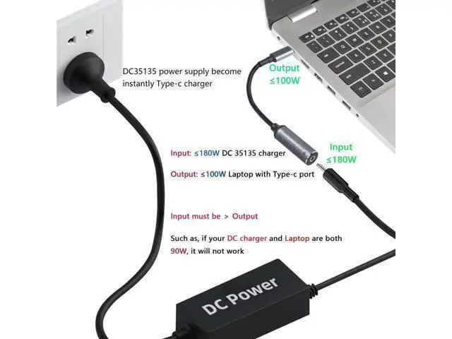 Alt view image 3 of 7 - PD 100W DC 3.5mm x 1.35mm Female Input to USB Type C Male Power Charging Cable, DC35135 to Type C Extension Cable with PD Automatic Identification Chip,for Phones,Tablets,Laptops