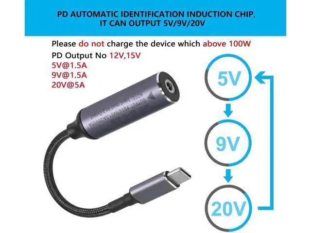 Alt view image 5 of 7 - PD 100W DC 3.5mm x 1.35mm Female Input to USB Type C Male Power Charging Cable, DC35135 to Type C Extension Cable with PD Automatic Identification Chip,for Phones,Tablets,Laptops