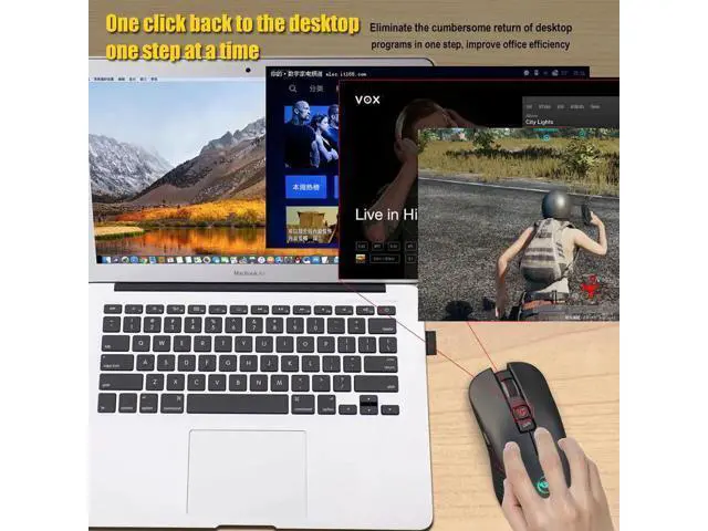 Alt view image 3 of 7 - 2.4G USB-C Wireless Mouse Rechargeable Gaming Mouse 3600DPI 7 Button Type-c Mute Mice for Macbook Laptop PC Game Mouse