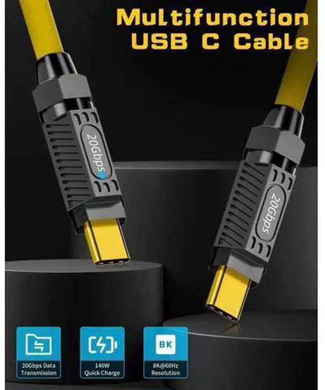 Alt view image 3 of 6 - Short USB C to USB C Cable 7.8inch, 140W PD Fast Charging, 20Gbps Data Transfer, 8K@60Hz Silicone Type C Charger Cable Compatible with iPhone Android Galaxy S23, Yellow