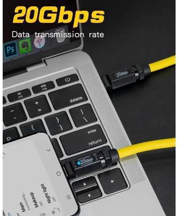 Alt view image 2 of 6 - Short USB C to USB C Cable 7.8inch, 140W PD Fast Charging, 20Gbps Data Transfer, 8K@60Hz Silicone Type C Charger Cable Compatible with iPhone Android Galaxy S23, Yellow