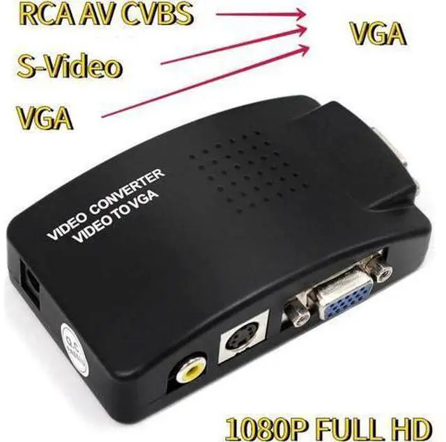 Main image of AV to VGA Adapter RCA VGA Converter PC Laptop Video TV RCA Composite S-Video AV In To PC VGA LCD Out Converter Switch Box Black