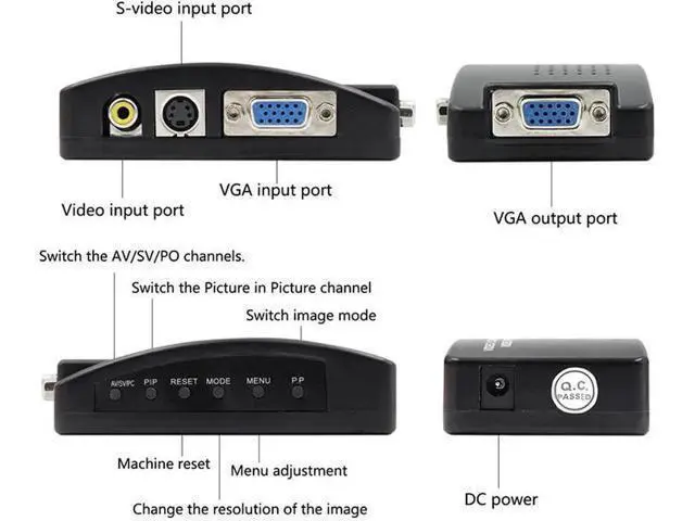 Alt view image 6 of 7 - AV to VGA Adapter RCA VGA Converter PC Laptop Video TV RCA Composite S-Video AV In To PC VGA LCD Out Converter Switch Box Black