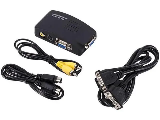 Alt view image 7 of 7 - AV to VGA Adapter RCA VGA Converter PC Laptop Video TV RCA Composite S-Video AV In To PC VGA LCD Out Converter Switch Box Black