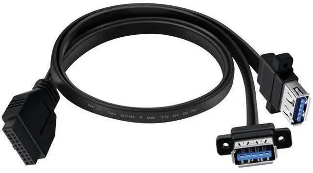 Main image of USB 3.0 Front Panel Cable Extension with Panel Mount Holes 5Gbps Motherboard 19/20pin Header Splitter to 2 USB Female (50 cm)