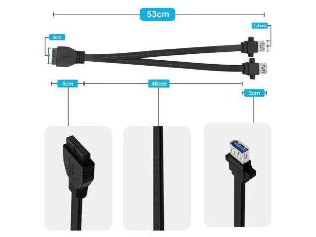 Alt view image 5 of 6 - USB 3.0 Front Panel Cable Extension with Panel Mount Holes 5Gbps Motherboard 19/20pin Header Splitter to 2 USB Female (50 cm)
